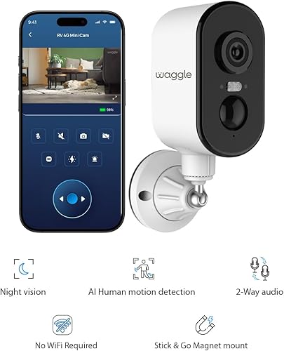 Miniatura 7 de Waggle Cámara de seguridad celular inalámbrica 4G LTE para exteriores, no necesita WiFi, batería 2K HD, batería de 9000 mAh, visión nocturna,