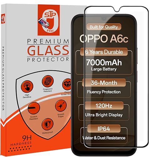 Image of STP FEEL Premium HD+ Tempered Glass Screen Protector Guard Compatible For Oppo A6C 5G (6.75 Inch, Pack of 1) | Edge to Edge Coverage With Easy to installation kit for Smartphone