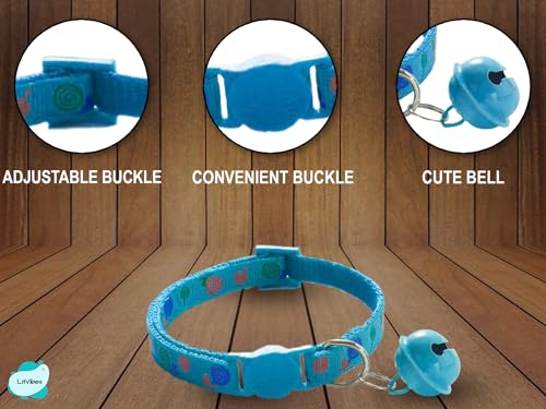 Image of Cat Collar With Bell,Kitten Kitty & Small Dogs Soft Adjustable Collar,Safe,Breakaway For Cats And Puppies-Blue (Lollipop Design),?14 cm,W 2 cm