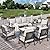 HERA'S HOUSE 6 Piece Metal Patio Furniture Set, All Weather Outdoor Conversation Set with 3-Seat Sofa, 2 Rocking Chairs, 2 Fixed Chairs & Coffee Table, 7 Seats for Backyard, Garden, Deck, Light Grey