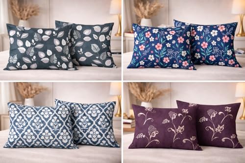 Image of RD TREND Glace Cotton Assorted Pillow Cover Set of 4 (8 Pcs) - Premium 210 TC, Standard Size 18 inchx28 inch | Soft & Breathable Floral Printed Pillowcases for Bedroom & Home | Mix-5