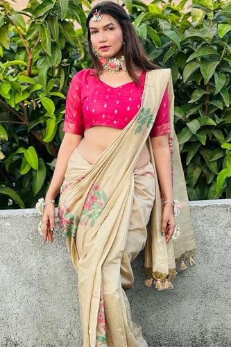 Image of SGF11 Women's Kanjivaram Soft Cotton Linen Silk Saree With Blouse Piece