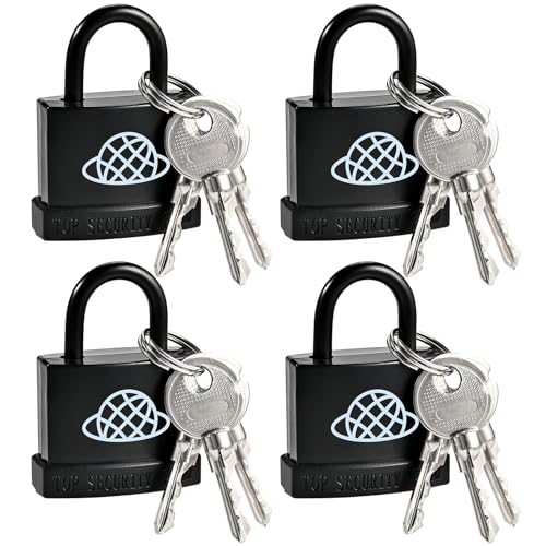 Locilot 4pcs Weatherproof Padlock with Key for Outdoor Use, Keyed Outdoor Padlock with Plastic Shell, Small Locks with 12 Same Keys, Gym Locker Lock with Key, Pad Lock for Locker Gym Gate