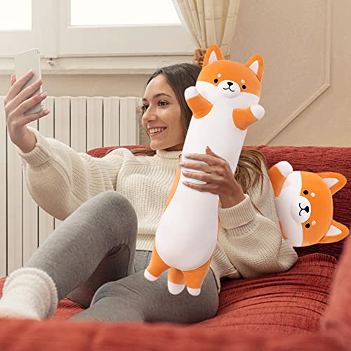 EUBUY Almofada de pelúcia para cães Shiba Inu, almofada longa de pelúcia fofa para cães macios e lon