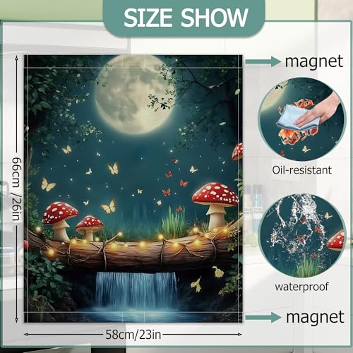 Image of Dishwasher Cover,Red Mushroom Reusable Dishwasher Magnet Cover,Decorative Moon Night Butterfly Magnetic Refrigerator Cover Front Panel Cover for Kitchen Decor 23x26 Inch