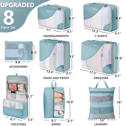Image of OlarHike 8 Set Packing Cubes for Travel,Gifts for Women Mom,Anti-Tearing Suitcase Organizer,with Over 1000 pcs Mesh Holes,Vacation Essentials & Accessories for Cruise Ship