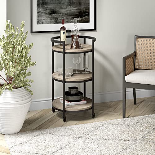 Graham 21'' Wide Round Bar Cart In Antiqued Gray Oak #TOP2