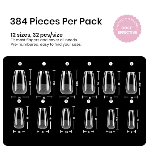 Image of Beetles Gel Nail Tips Etch-X- Coffin Short, 384pcs 12 Sizes Pre-Etched