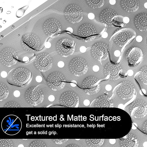 Image of Storite Rectangular Anti Skid Bath Mat with Foot Scrubber for Bath Room Shower Mat with Suction Cups & Drain Holes Silicone Floor Mat for Kids & Adults (70 X 35cm, Grey)