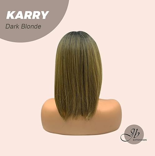 Miniatura 5 de Peluca corta estilo Bob con flequillo KARRY rubio oscuro con raíces oscuras, bicolor, lacio, sin pegamento, para fiesta, Halloween, pelucas para