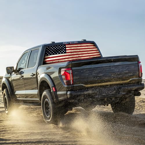 Image of Rear Window Decals for Trucks - 65x17.3 in Back Window American Flag Decals Fit Most Pickup Trucks SUV, Patriotic Car America Flag Decals for Personalized