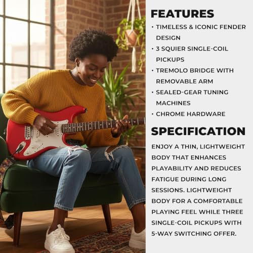 Image of Fender Squier Stratocaster Electric Guitar, Beginner Guitar, with 2-Year Warranty, Includes Free Lessons, Torino Red with Matte Finish