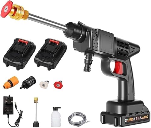 Lmozim Nettoyeur Haute Pression sur Batterie Pistolet Haute Pression sans Fil avec 5m Tuyau, 2 Batteries 6 en 1 Buse, Régulation Intelligente de la Pression pour Lavage de Voiture Arrosage pour Jardin