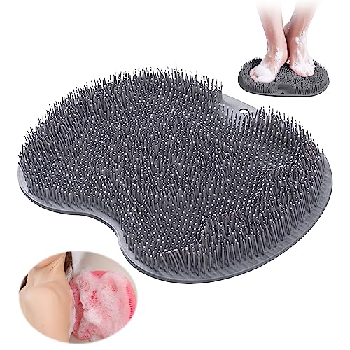 Brosse Pieds Douche, Foot Scrubber Douche avec Antidérapant Ventouses, Laveur de Pieds de Douche pour Exfolier, Tapis de Massage Antidérapant en Silicone pour Nettoyer et Masser les Pieds (Cendre)
