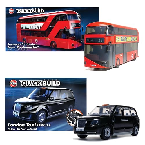 Airfix QUICKBUILD Model Vehicle Kit - New Routemaster Bus & London Taxi Building Kits for Kids 6+, Construction Toys for Boys & Girls, No Glue Model Making - Classic Vehicle Gifts