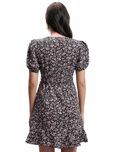Image of Tokyo Talkies Women's Elegant Puff Sleeve Playful Mini Dress | Flowy | Feminine Silhouette for Effortless Grace | Floral Print