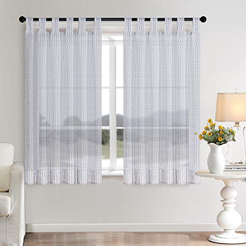 Megachest sheer Voile Tab Top Curtain (cotton-look printed diamonds, 56" wideX81 drop(W142cmXH206cm)), W 56" x L 81" (2 Panels)