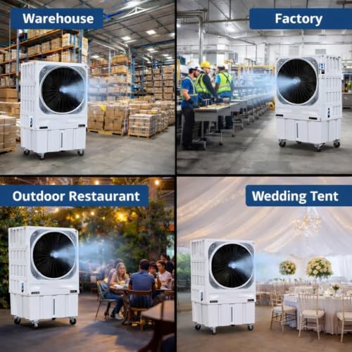 Image of 200 Desert Air Cooler Commercial 3000 Sqft | 13000 m /h Airflow | 30 Inch Fan | 100mm Honeycomb Pads | 500W High Performance Cooler for Large Rooms, Halls, Warehouses & Outdoor Use (White)
