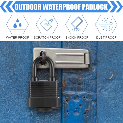 Image of Blulu 24 Pack Waterproof Padlocks Keyed Alike for Outdoor Use Large Outdoor Combo Locks with Key Keyed Alike Locks, Lockout Tagout Lock (Black)