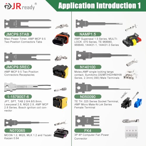Image of JRready ST5355 Terminal Removal Tool Kit - Universal Vehicle Wire Harness Depinning Tool Pin Removal Tool, for Tyco JPT MCP MCON MQS, Sumitomo, Delphi, Molex Pin Extractor, with 16Pcs Replacement Tips