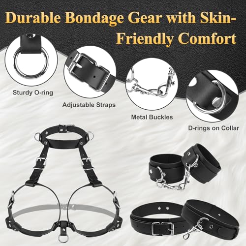 Image of BDSM Sex Bondage Breast Restraints Wrist & Thigh Cuffs, B to E Cup Boobs Bondage Gear Kit Leg Straps Handcuffs Bed Restraints Fetish Couples Kinky Sex Toys for Women Beginner SM Game Play