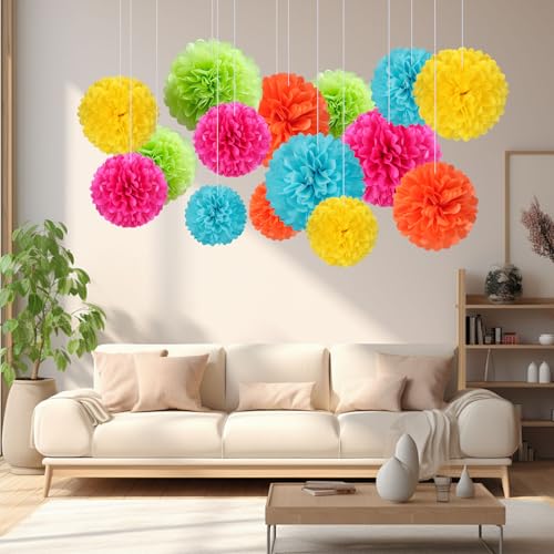 Image of 20 PCS Tissue Paper Pom Poms, Tissue Pom Poms Flowers, Sizes of 6 inch, 10 inch, 12 inch, 14 inch Hanging Paper Flower Ball for Wedding, Birthday, Easter, Graduation Party Decor (Colorful)