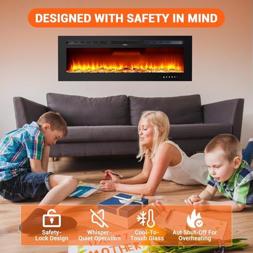 50" Electric Fireplace, Recessed and Wall Mounted Fire Place with Ultra-Thin Linear Fireplace Heater 750/1500w with Realistic Flame,Smart WiFi Infrared Linear &12 LED Flame Colors - Image 3