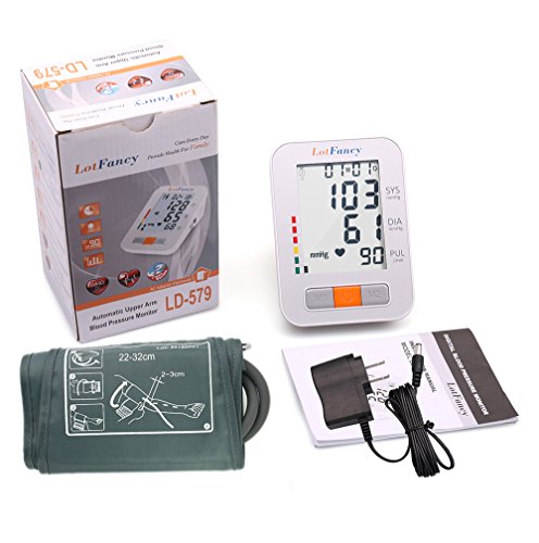 Lotfancy Blood Pressure Monitor, Automatic Bp Gauge & Upper Arm Large Cuff (12"-17”) Kit, Digital Bp Meter Accurate Tester Machine, 2 User, 180 Reading Memory, Large Lcd Display, Adapter Included #TOP6