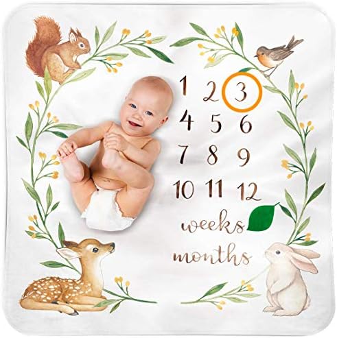 Baby Monthly Milestone Blanket Woodland - Baby Girl Gifts & Baby Boy Gifts - Watch Me Grow Woodland Nursery Décor - European Design - Gender Neutral for Newborn Girl & Boy