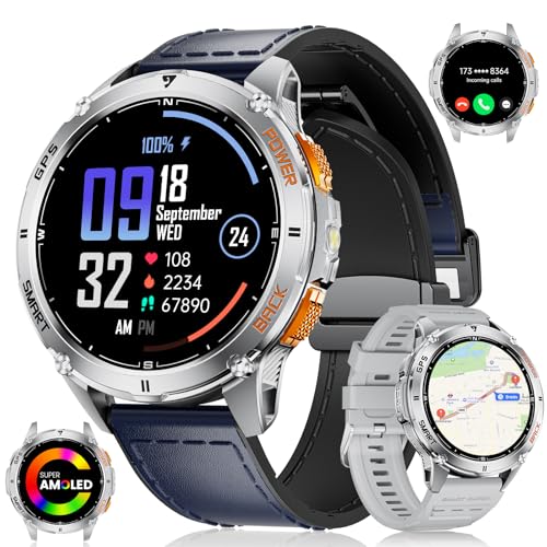 LIGE GPS Reloj Inteligente Hombre 48mm, 1,43' AMOLED HD Reloj Inteligente con LED Integrada/110+Modos Deportivos/530 mAh Batería/Monitoreo de Salud 24/7/Barómetro/Altímetro/Brújula, iOS Android