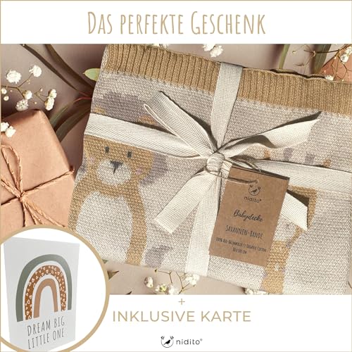 Nidito Bio-Baumwoll Babydecke - Elefant, Löwe, Giraffe, Beige, Grau, Natur - Junge/Mädchen Strickdecke – Bild 7