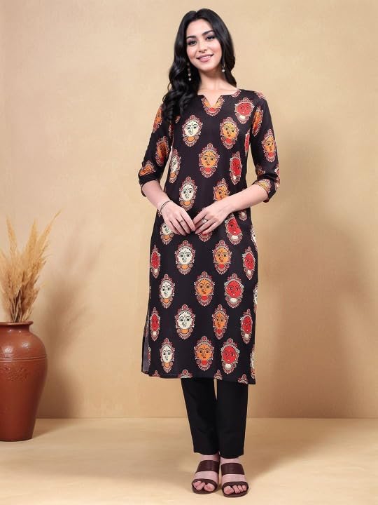 Image of MS VHCK ENTERPRISE Women Printed, Tribal, Kalamkari, Abstract Khadi Cotton Kurti.