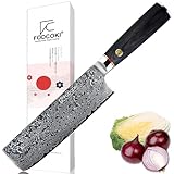 FODCOKI Japanese Vegetable Nakiri Knife- 67 Layers Damascus Steel 7 inch Asian Cleaver Kitchen Chef Knife for Cutting Chopping VG-10 Blade Wooden Handle