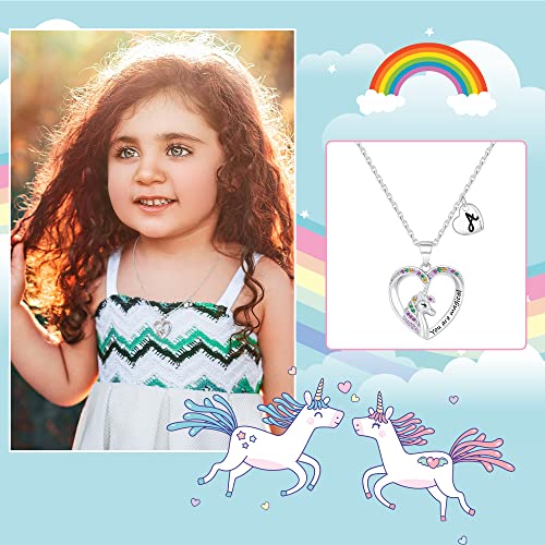 Unicorn Necklaces for Girls - 14K Gold/White Gold/Rose Gold Plated CZ Heart Pendant Jewelry, Toddler and Teen Initial Necklaces, Colorful Unicorn Gifts3