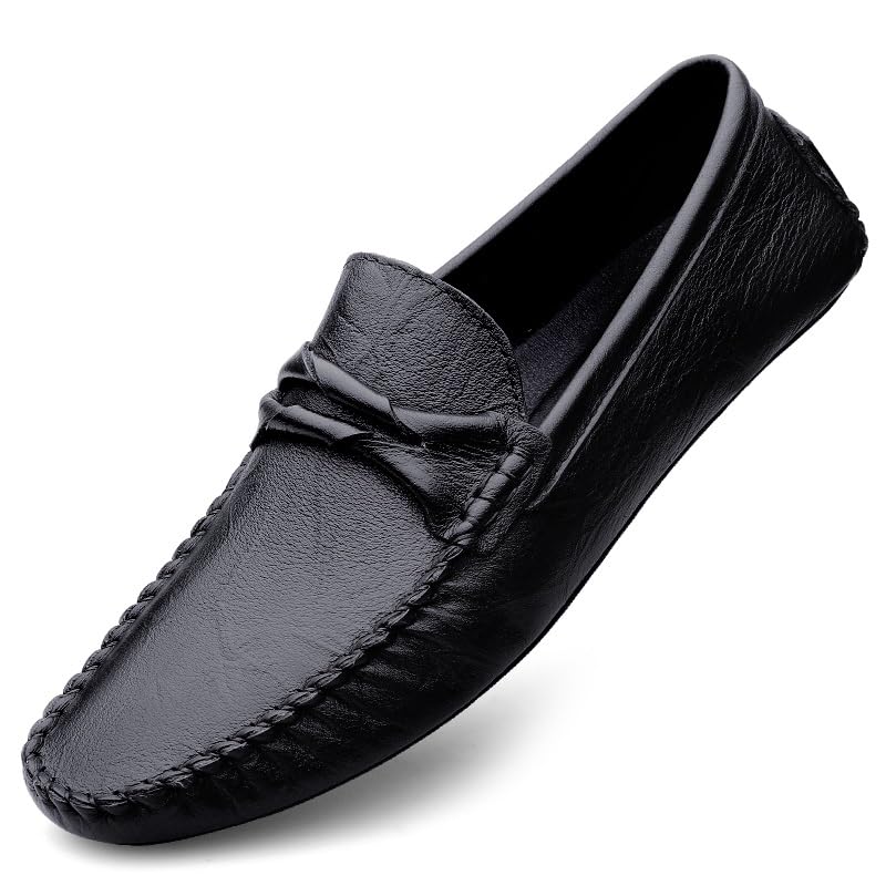 Men's Loafers Shoes Square Toe Leather Driving Loafers Flat Heel Comfortable Anti-Slip Fashion Outdoor Slip On