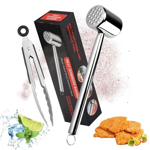 Zosenyer Batticarne Acciaio Inox 304 - Martello Doppia Faccia 26cm con Pinza Inclusa | Set 2-in-1 per Bistecche, Pollo e Smash Burger | Lavabile in Lavastoviglie