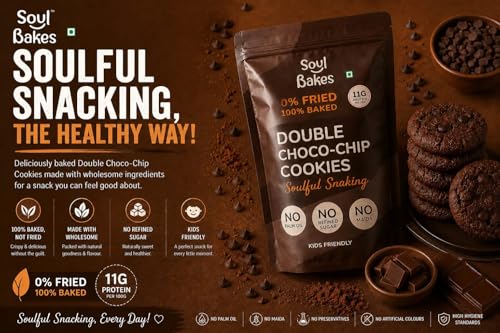 Image of Soul Bakes Double Choco-Chip Baked Cookies | Made with Ragi & Pure Chocolate | No Maida, No Palm Oil, No Refined Sugar | Healthy Cookies | 125 g (pack-2)