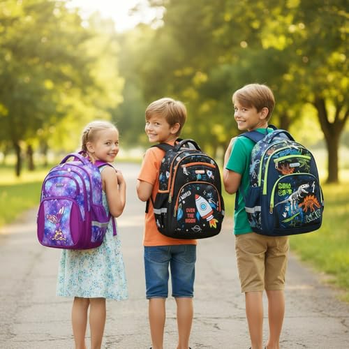 Kids Backpack, Boy16 Inch Kindergarten Elementary Preschool Multi Compartment Backpack, Chest Strap Side Pockets