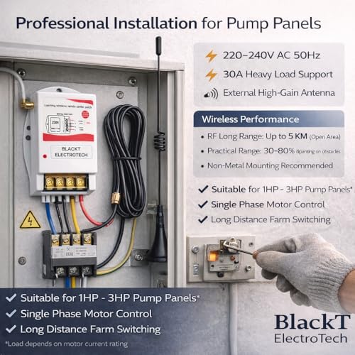 Image of Blackt Electrotech BT16R15 Wireless 230 Volt 5 KM RF Remote Control Switch -30 amps Single Phase for Water Pumps, Motors, and Lighting
