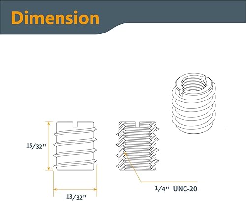 Miniatura 4 de POWERTEC 50 piezas de insertos roscados de 14 de pulgada a 20 para madera, insertos de tuerca, insertos de madera, insertos de tornillos para