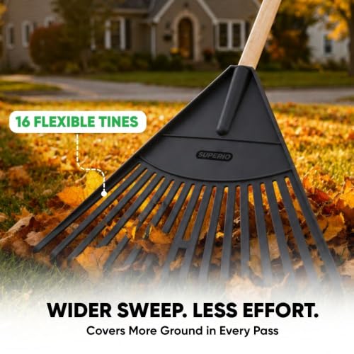 Image of Superio Kids Rake with Hardwood Handle, Durable Plastic Head to Sweep Leaves in Lawn and Tidying Up The Garden, 34 inch