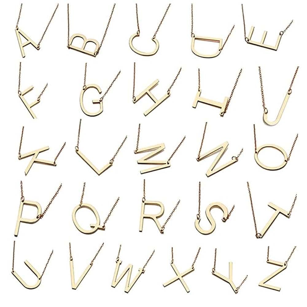 SORELLAZUnisex Alphabet Golden Chain Necklace: PACK OF ANY TWO ALPHABETS FROM B C D E F i J L M O Q U T W X Y Z (SR/FAJEWLK21-AL2)
