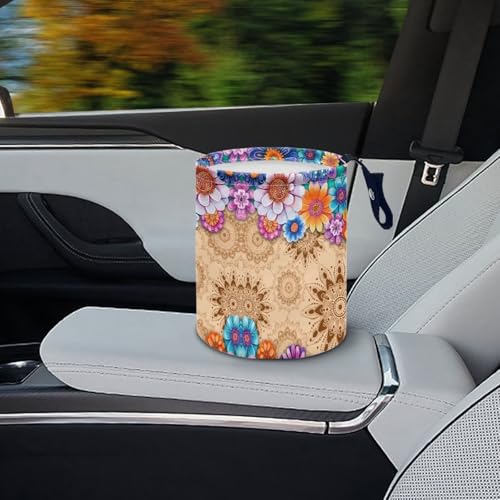 Image of Pensura Car Trash Storage Box Cute Grocery Organizer Boho Ethnic Floral Hanging Vehicle Garbage Waterproof Can Trash Can for Car Compatible with Most Cars,Easy to Install