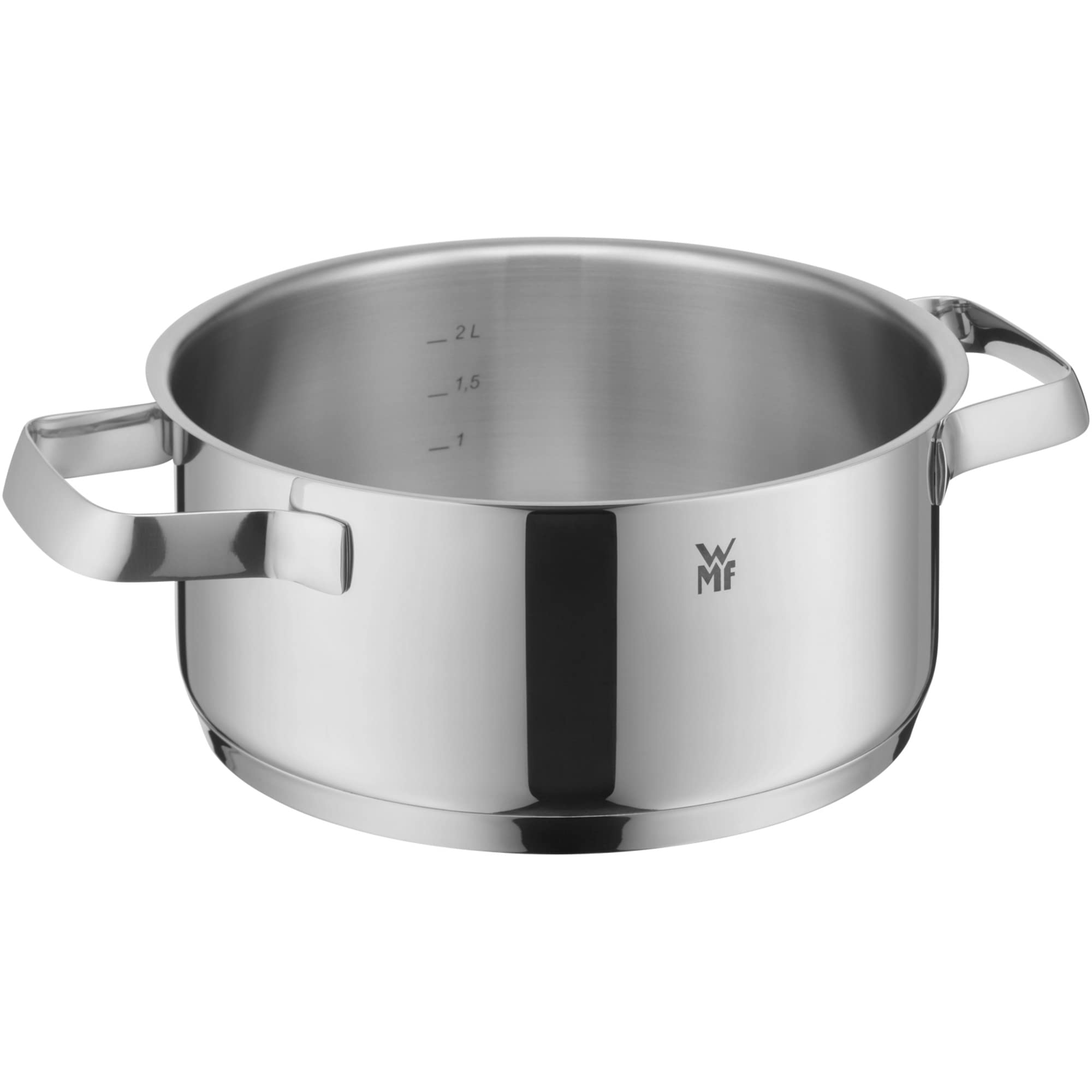 WMF Belmonte Kochtopf klein 20cm, kleiner Topf mit Glasdeckel, Nudeltopf, Bratentopf Induktion 2,5l, Cromargan Edelstahl poliert, unbeschichtet