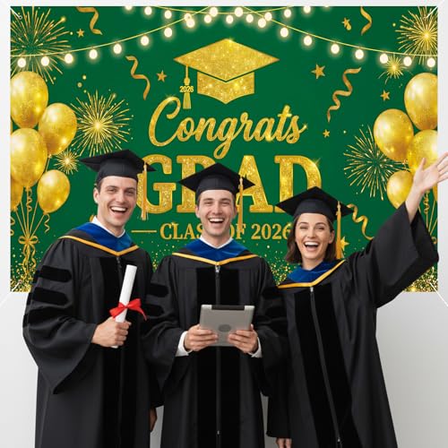 Fondo para graduación color verde y oro de 71×43 pulgadas miniatura 3
