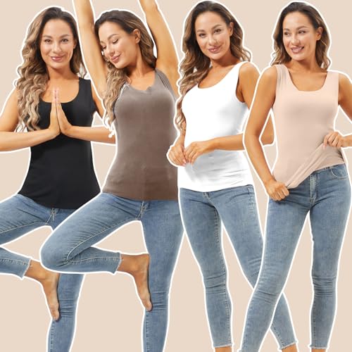Image of Toulite 4 Pcs Thermal Tank Tops Women Underwear Tops Sleeveless Undershirt for Women Cotton Camisole Warm Base Layer