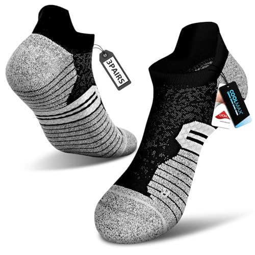 3 Pairs Ankle Compression Socks For Women Men Cushioned Running Trainer Socks Plantar Fasciitis Neuropathy Socks (US, Alpha, Large, Regular, Regular, BlackGrey)
