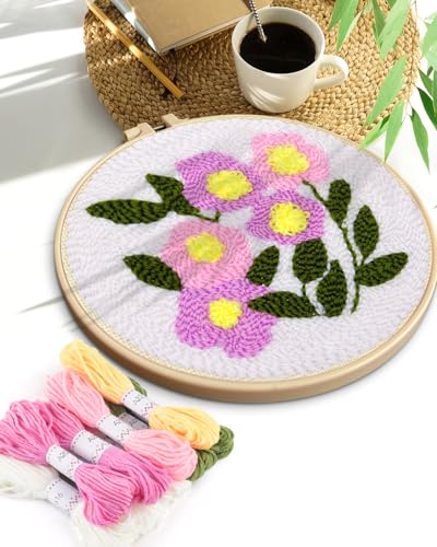 Image of TINDTOP Punch Needle Kits, Flowers Punch Embroidery Kits for Adults