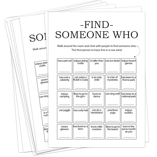 Sahjzk Find Someone Who Bingo Cards, 25 Unique Sheets, Team Building Games for Work, Icebreaker Fun,...
