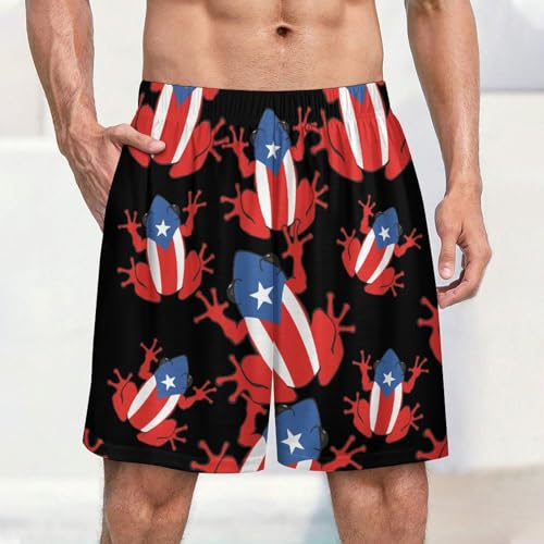 Puertorican Frog Flag Men's Satin Pajama Boxer Shorts Silk Feeling Lounge Sleep Underwear2